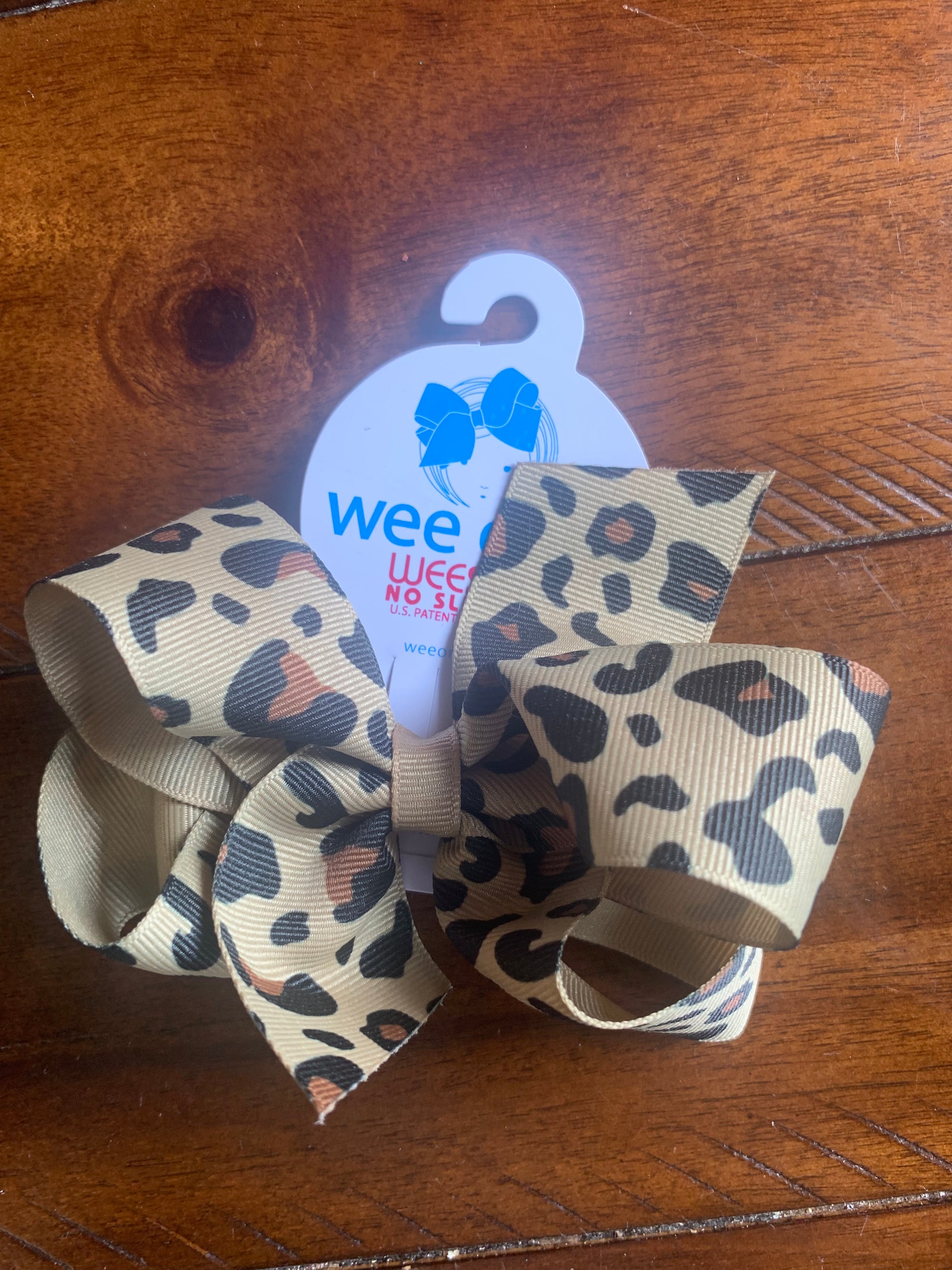 Medium Khaki Leopard Wee Ones Bow