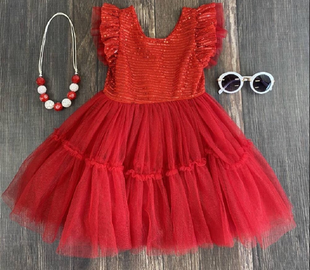 Sparkly Red Chiffon Dress