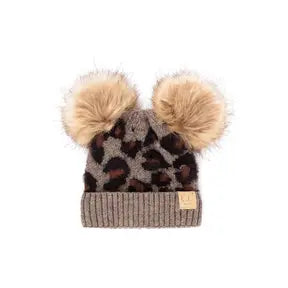 C.C Leopard Double Pom Beanie Hat for Baby