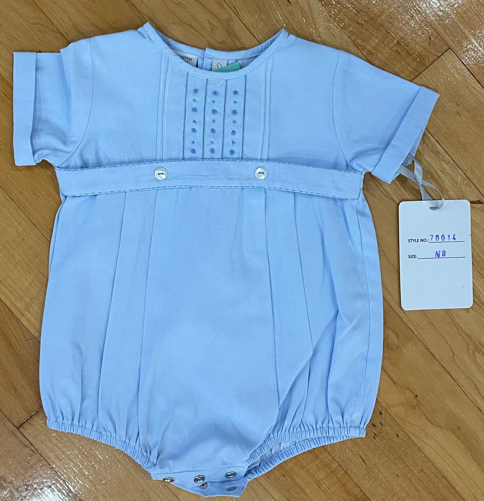 Hand Smocked Blue Unisex Romper