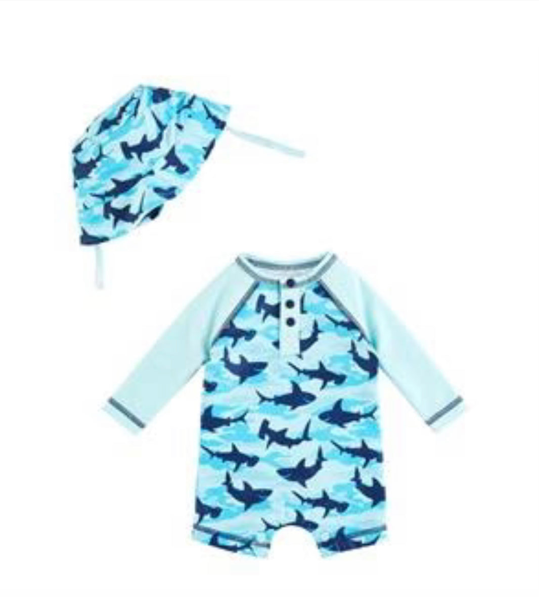 Mudpie Camo shark rash guard set