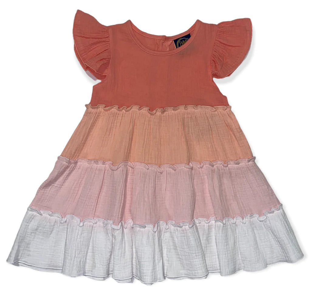 Emma Jean Kids A/S Layered Dress- Peach Ombré