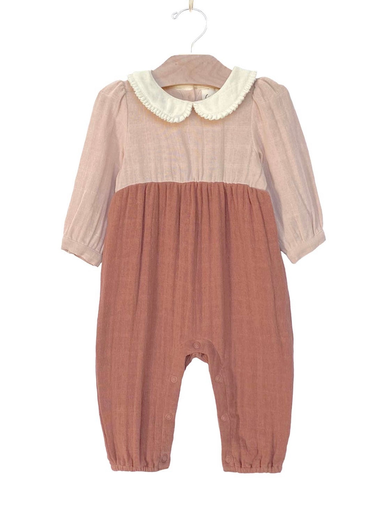 Muslin Collar Long Romper - Copper