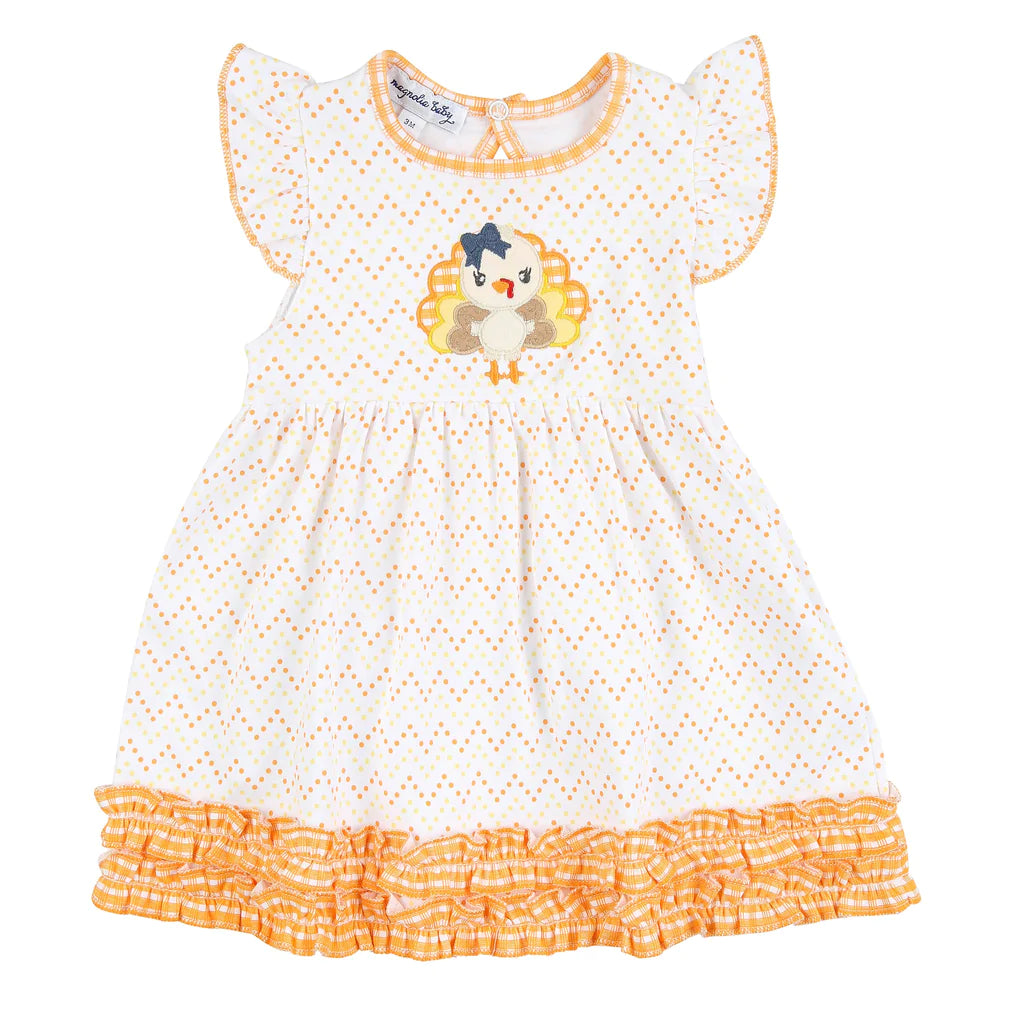 Magnolia Baby - Little Gobbler Appliqué Flutters Dress Set