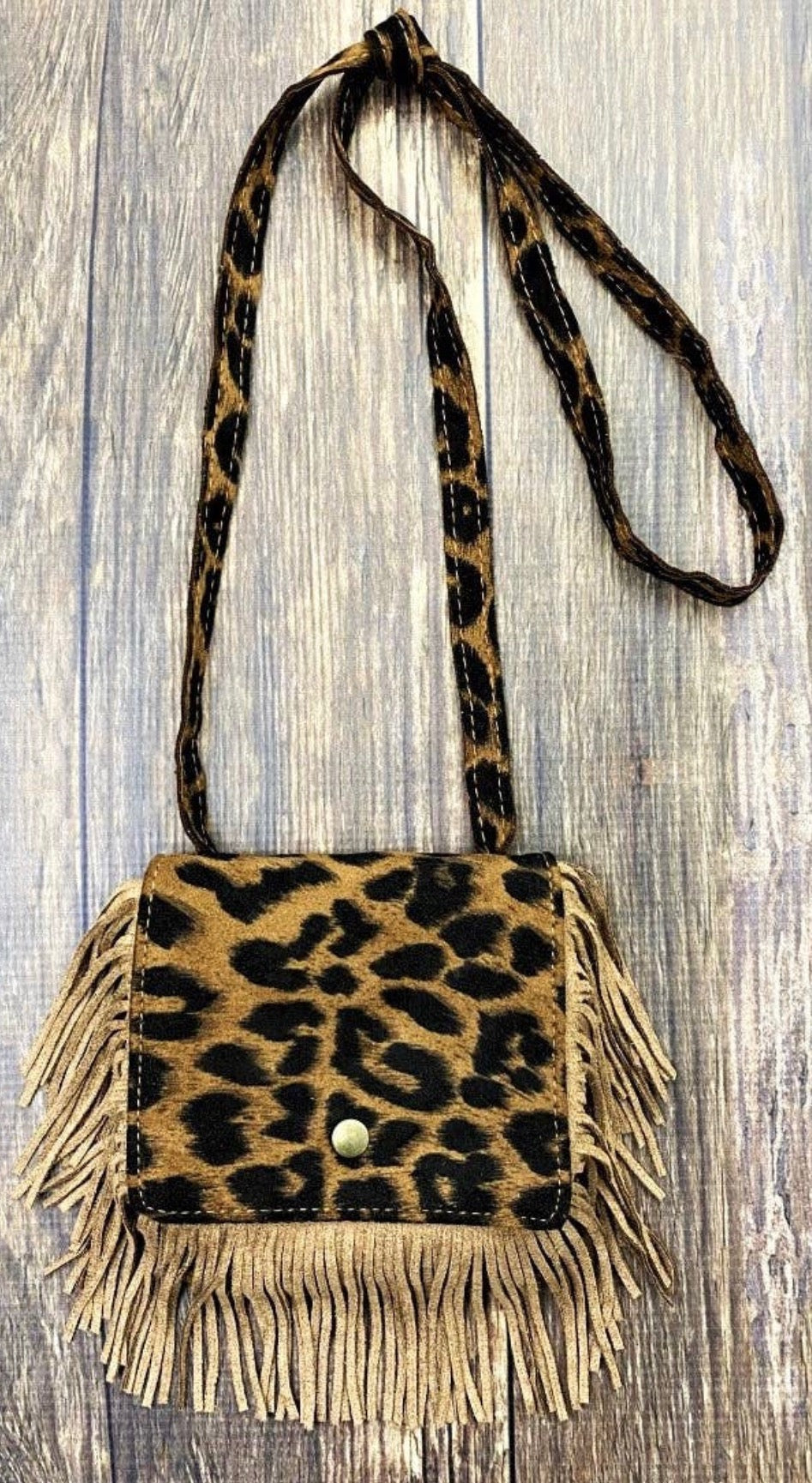 Brown Leopard Boho Fringe Crossbody Flap Purse