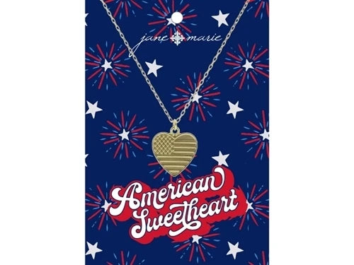 Jane Marie Gold American Flag Engraved Heart Necklace