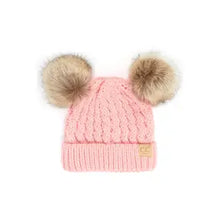 Load image into Gallery viewer, CC Kids Double Pom Pom All Over Cable Beanie
