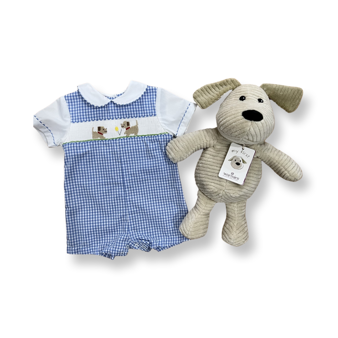 Petit Ami Smocked Playful Dog Short-all