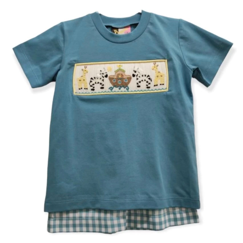 Banana Split Noah’s Ark Smocked Boys Short Set