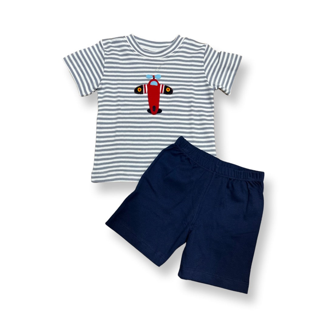 Squiggles Airplane With Striped Wings Shirt & Short Set