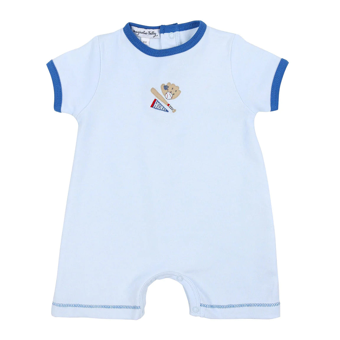 Magnolia Baby Hurray for Baseball Embroidered Short Playsuit Light Blue