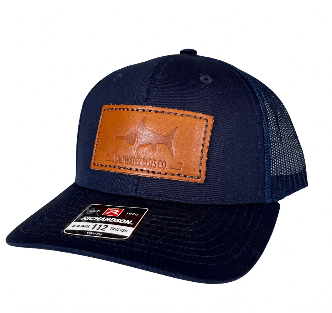 Saltwater Boys Co Leather Logo Hat -Navy