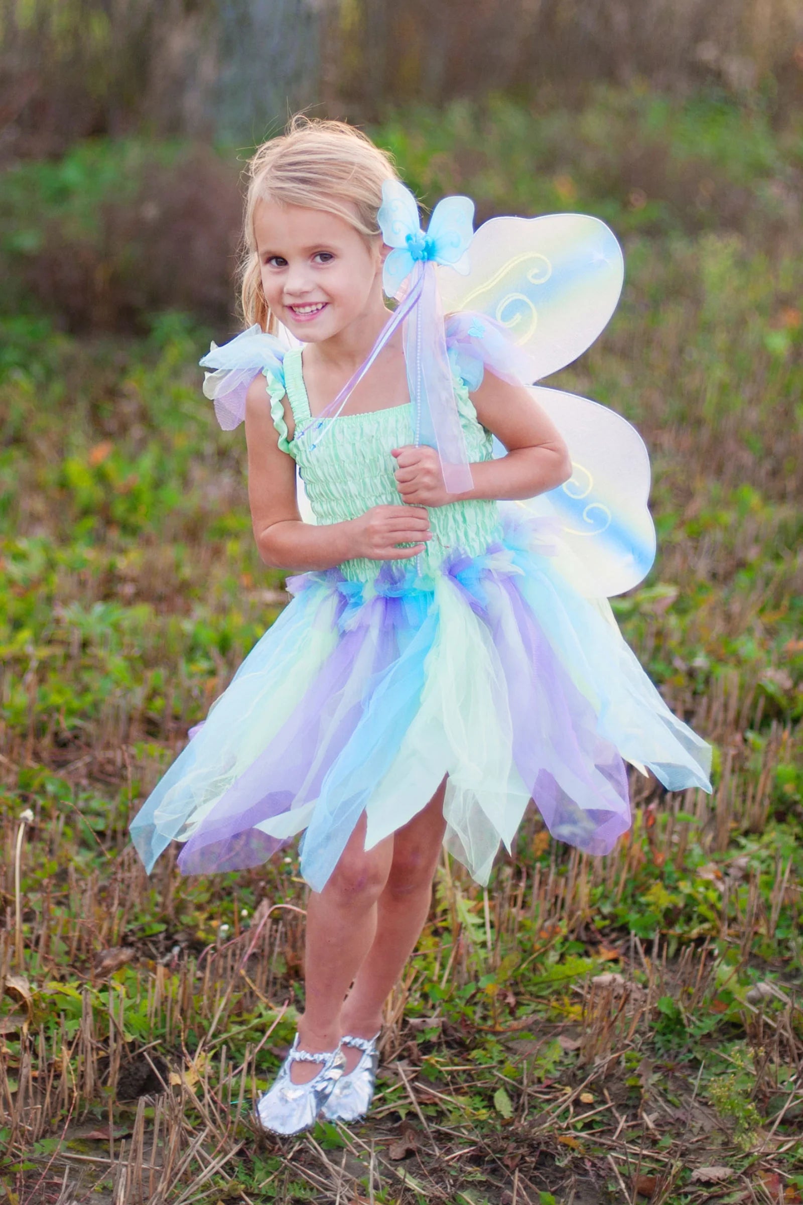 GREAT PRETENDERS BUTTERFLY DRESS & WINGS WITH WAND GREEN/MULTI