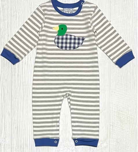 Three Sisters Boys Striped Duck Romper