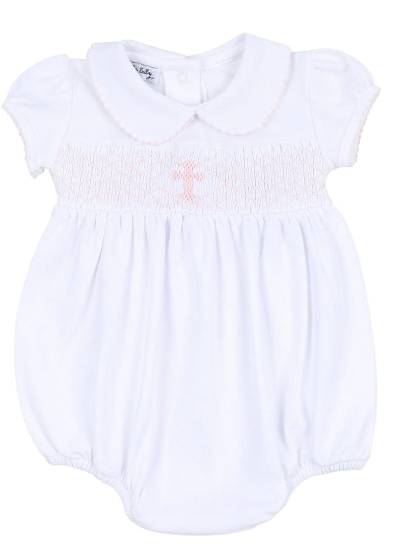 Magnolia Baby Blessed Smocked Collared S\S Girl Bubble Pink