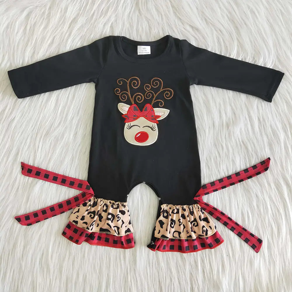 Christmas Reindeer Embroidered Romper