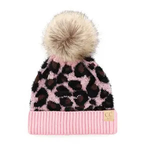 C.C Kids Leopard Pattern Beanie with Pom