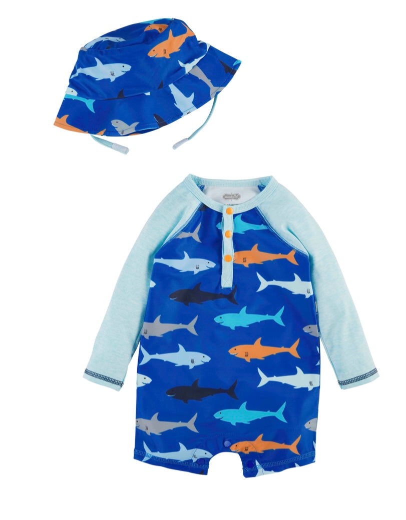 Shark Rash Guard & Hat Set