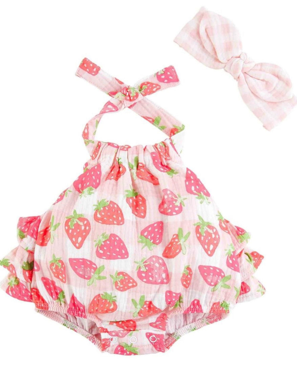 Mudpie Strawberry sunsuit and headband set